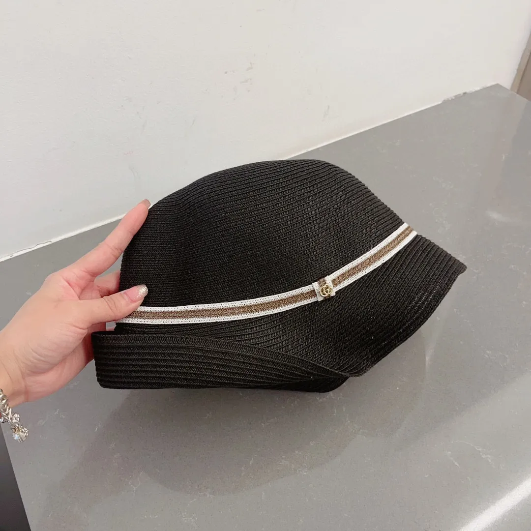 💰120¥ Gucci new straw hat, rolled edge sun hat, black and khaki, head circumference 57cm