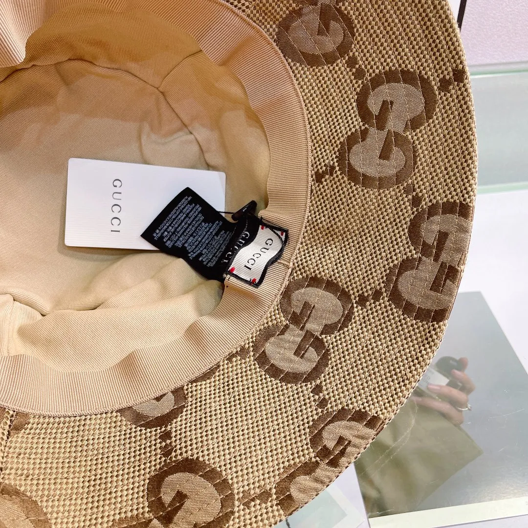 P80Gucci Gucci 2022 Spring and Autumn Counter New Fisherman Hat, Canvas Fabric, Big G Design, Men's and Women's Fisherman Hat, Original Quality, Head Circumference 57cm