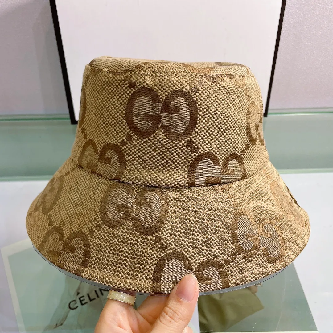 P80Gucci Gucci 2022 Spring and Autumn Counter New Fisherman Hat, Canvas Fabric, Big G Design, Men's and Women's Fisherman Hat, Original Quality, Head Circumference 57cm