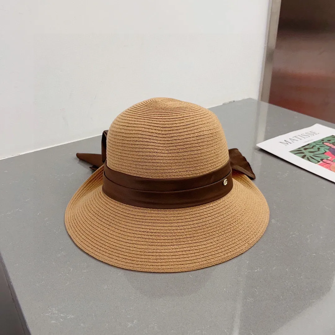💰140¥ Gucci straw hat, ladylike sun hat, satin bow ribbon, head circumference 57cm