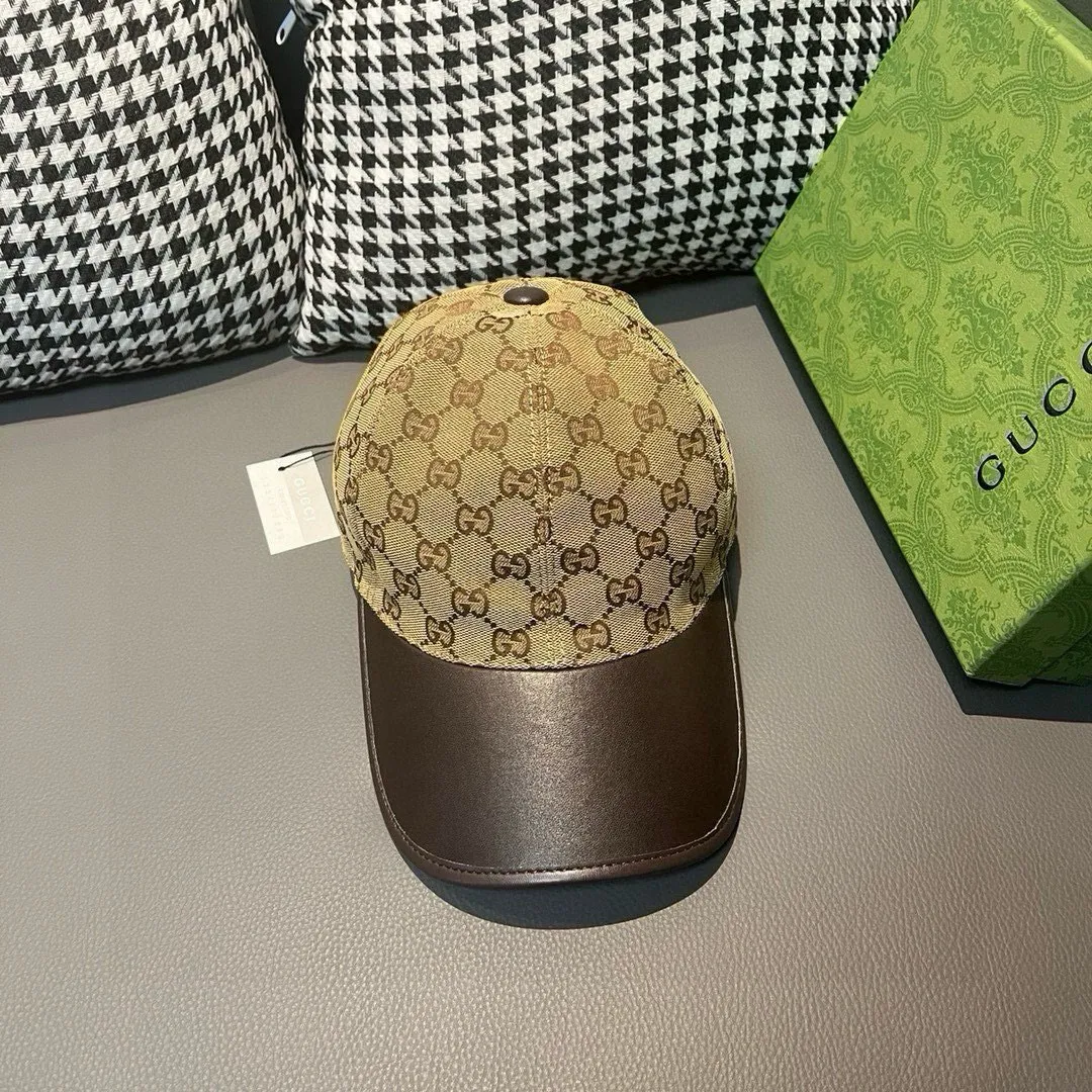 Batch 90, Gucci (Gucci) new original baseball cap, canvas and leather, best-selling model at the counter, 1:1 mold customization, original canvas fabric + first-layer cowhide, fashionable and handsome! The quality is great, the basic head circumference is 56cm, and the patch is adjustable.