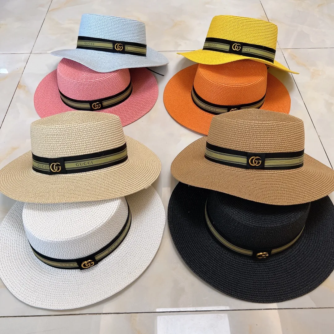 🉐70💛 Comes with dust bag [GUCCI] 2023 new style straw sunshade and basin hat with ribbon, simple and elegant, versatile item ~ first choice for going out on the street