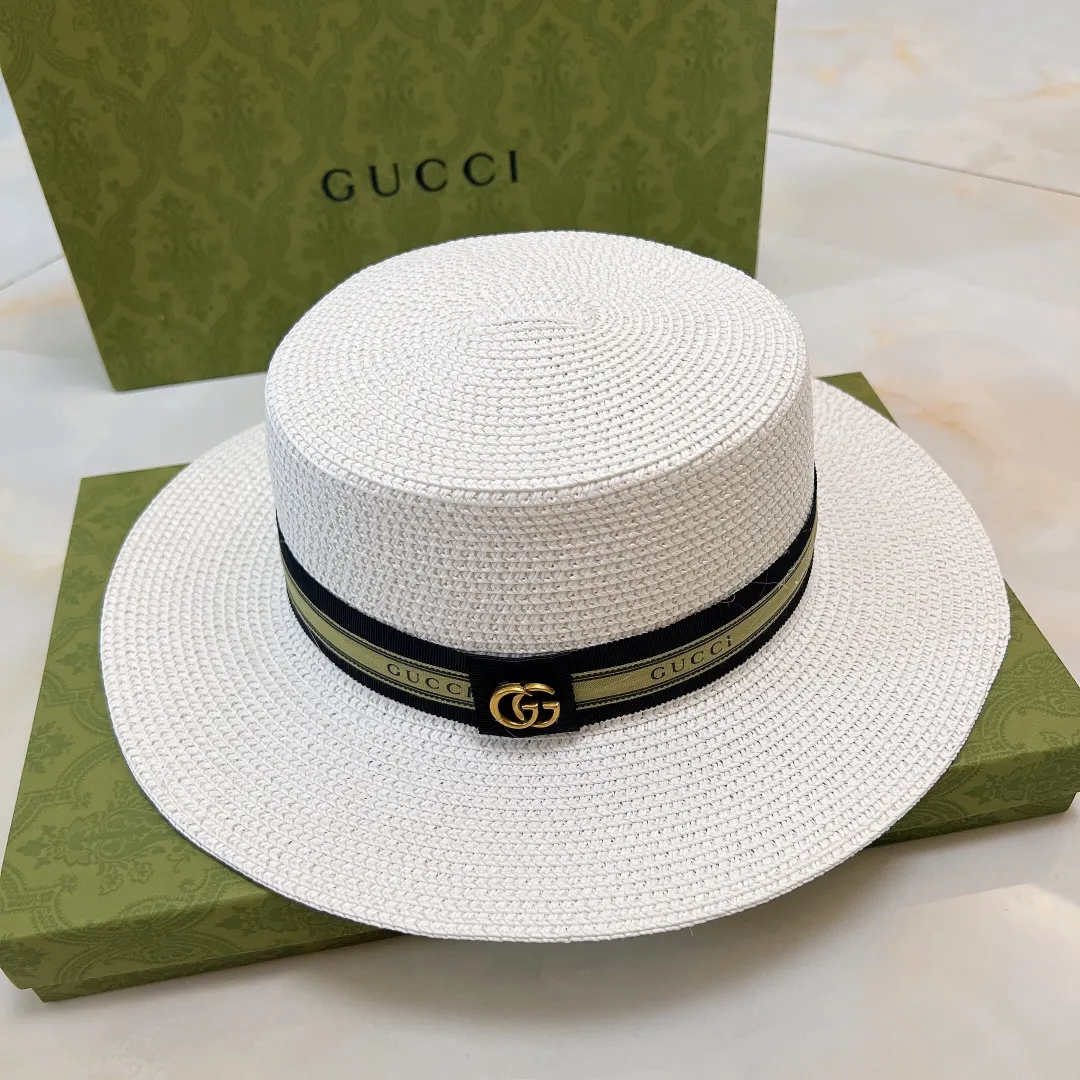 🉐70💛 Comes with dust bag [GUCCI] 2023 new style straw sunshade and basin hat with ribbon, simple and elegant, versatile item ~ first choice for going out on the street