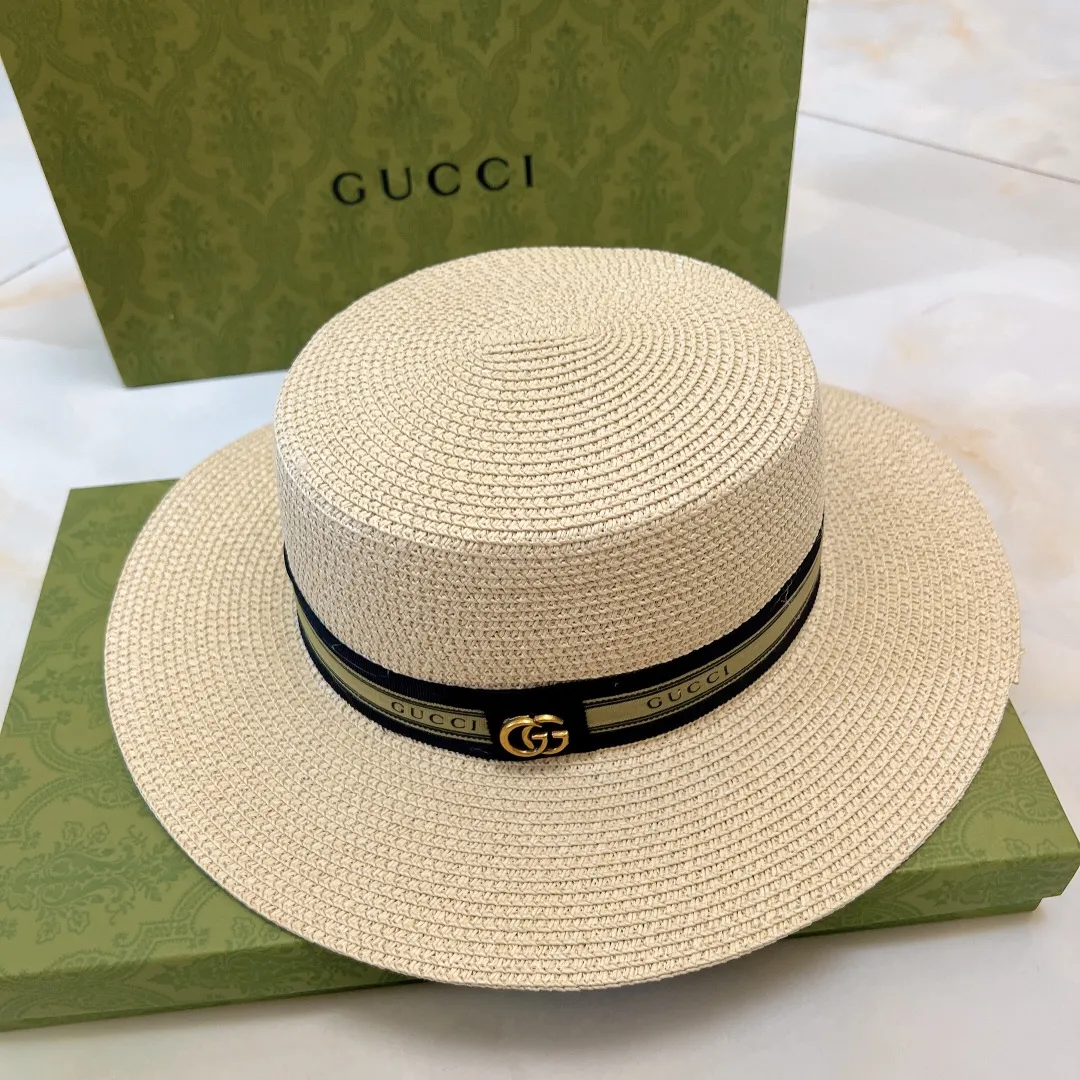 🉐70💛 Comes with dust bag [GUCCI] 2023 new style straw sunshade and basin hat with ribbon, simple and elegant, versatile item ~ first choice for going out on the street