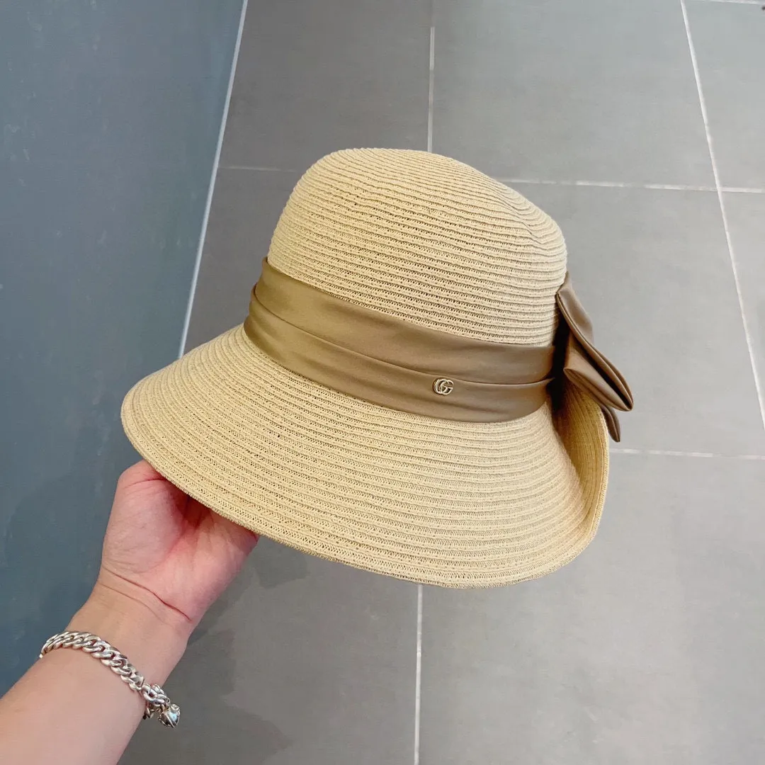 💰140¥ Gucci straw hat, ladylike sun hat, satin bow ribbon, head circumference 57cm