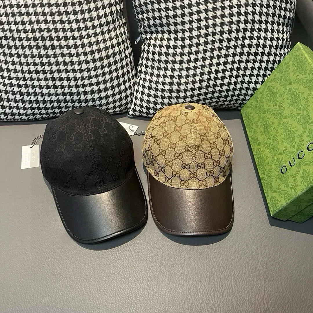 Batch 90, Gucci (Gucci) new original baseball cap, canvas and leather, best-selling model at the counter, 1:1 mold customization, original canvas fabric + first-layer cowhide, fashionable and handsome! The quality is great, the basic head circumference is 56cm, and the patch is adjustable.