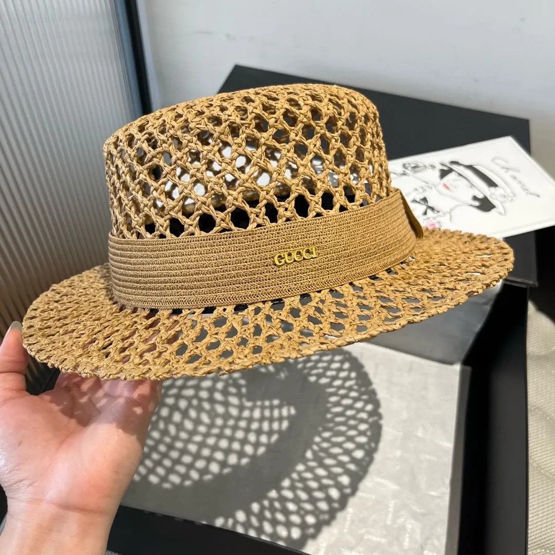 💰150¥ Gucci flat top hat, hollow sun hat, small top hat, head circumference 57cm