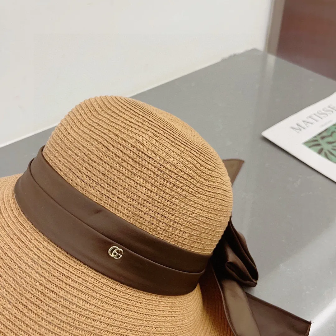 💰140¥ Gucci straw hat, ladylike sun hat, satin bow ribbon, head circumference 57cm