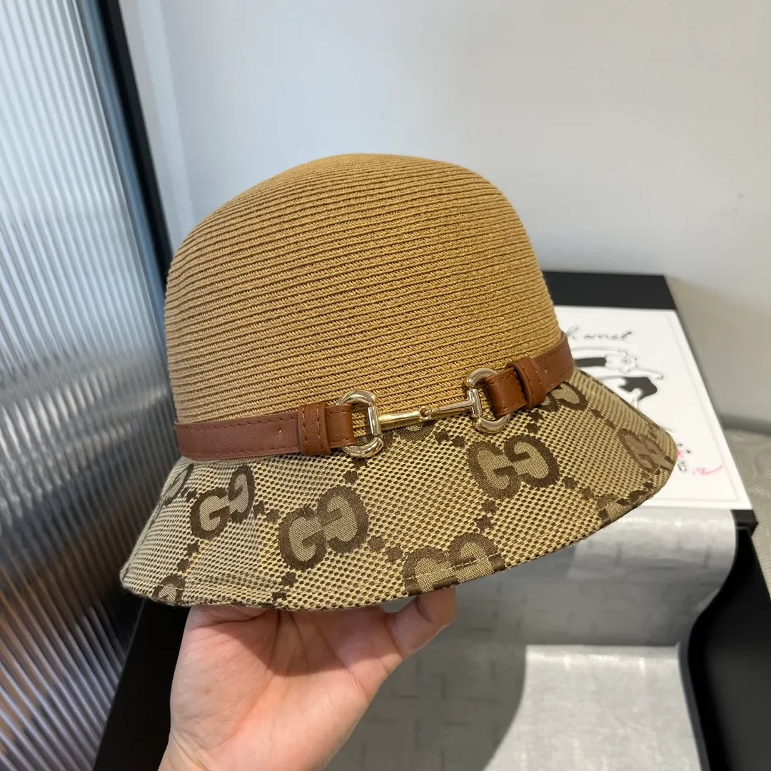 💰150¥ Gucci Gucci leather straw hat, thin straw hat, easy to carry, high-end customization, head circumference 57cm, khaki two colors