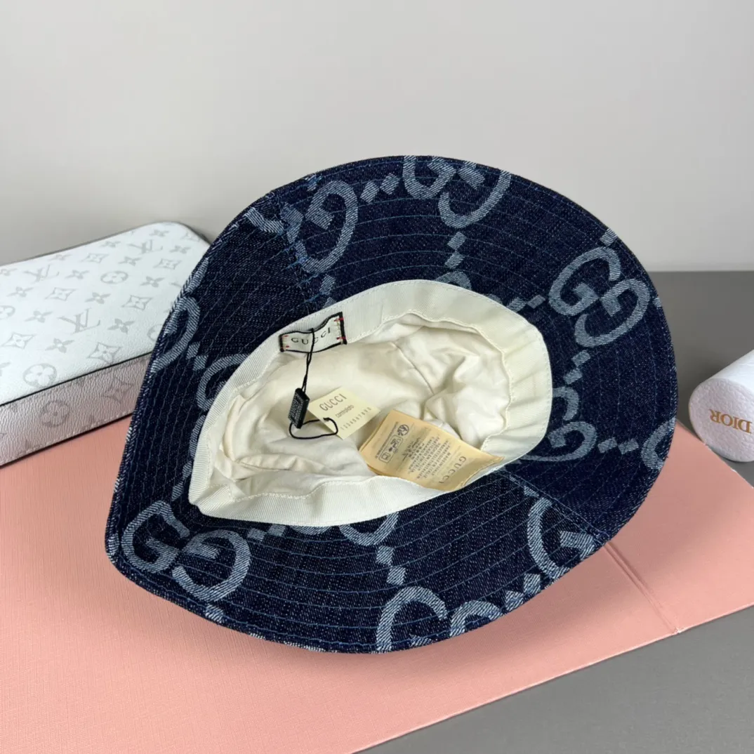 120💰GUCCI 2025 counter new jacquard denim fisherman hat, very trendy! Casual and sports style, classic production, super easy to match! Look small