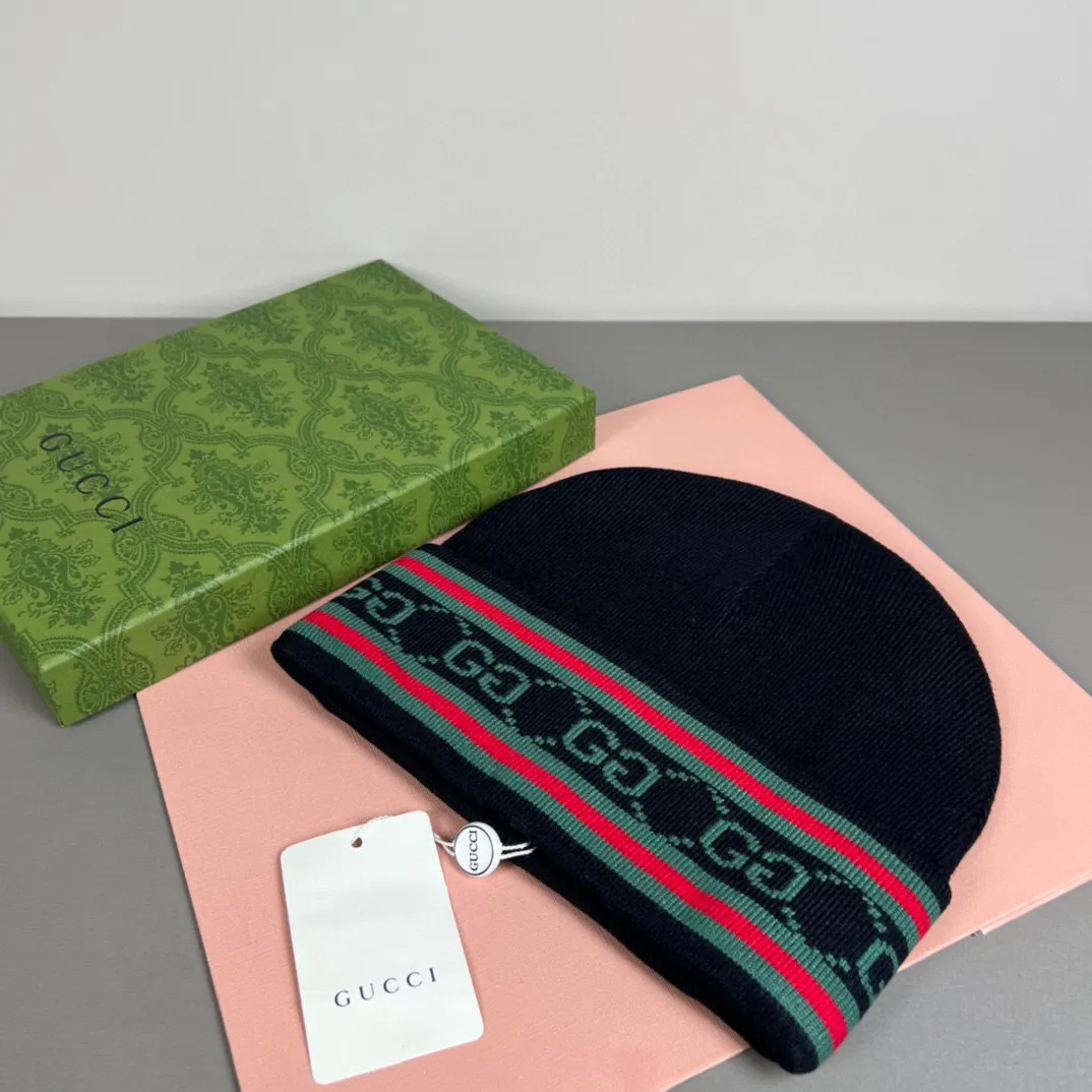 P50 with dust bag GUCCI Gucci original single hat official website new hairband decorative knitted hat, love][love] wool cashmere double-layer hat😱😘warm and fashionable, simple and elegant, more fashionable and high-end!