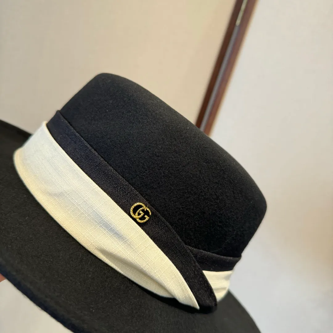 💰190¥ Gucci new wool top hat, flat top hat, 100% wool fabric 🦙%, head circumference 57cm