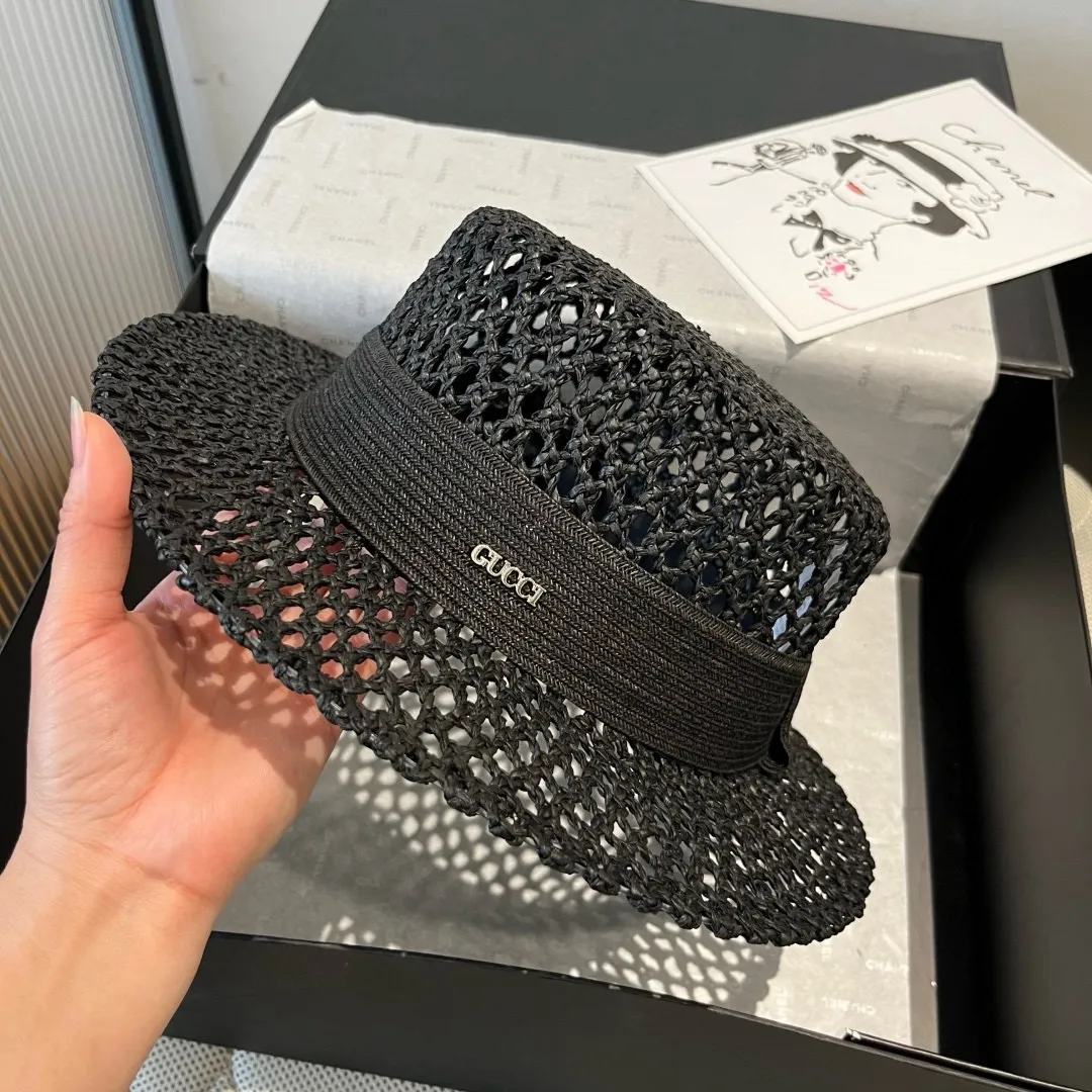 💰150¥ Gucci flat top hat, hollow sun hat, small top hat, head circumference 57cm