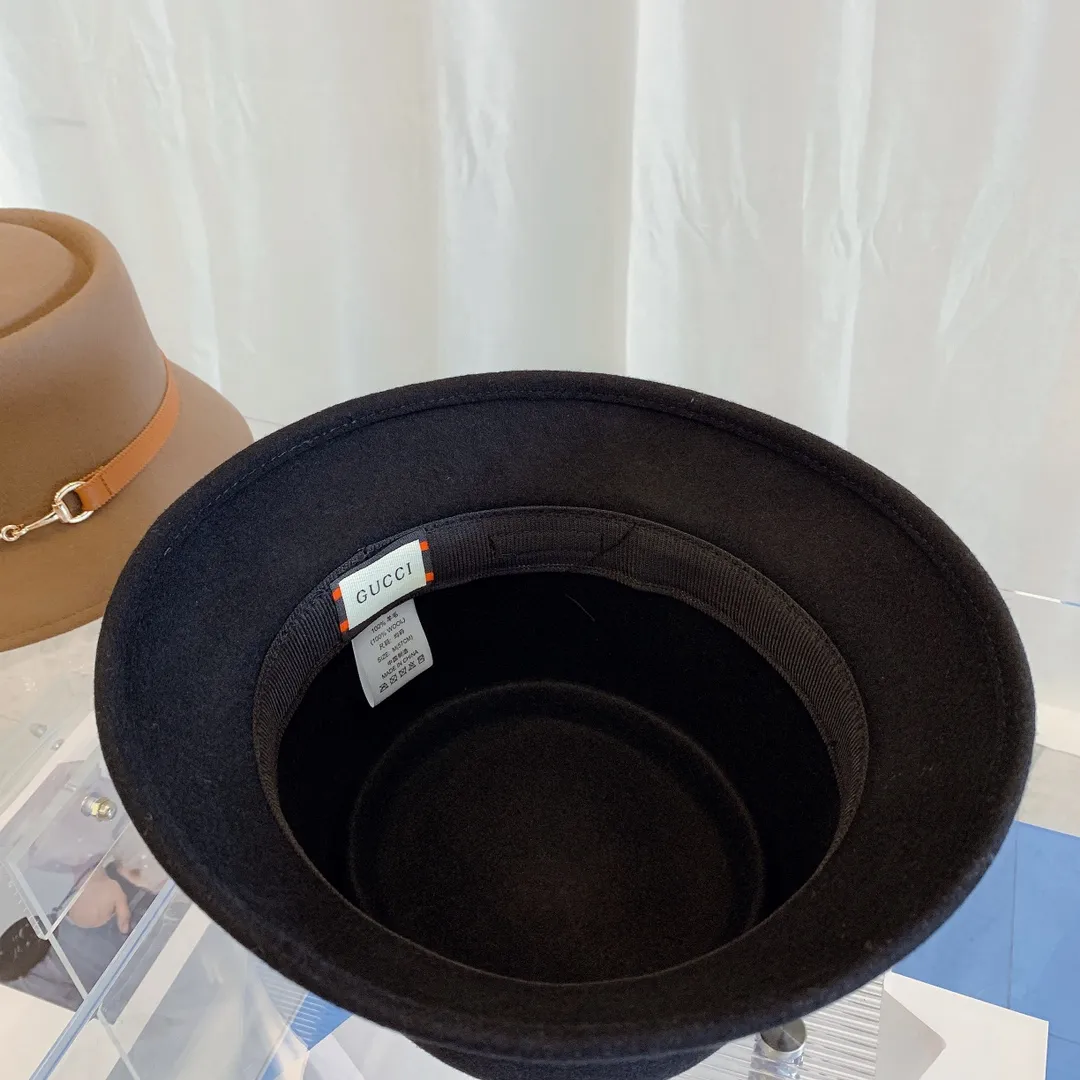 P130 GUCCI Paris flat-top double F webbing wool top hat 🎩 High-end wool top hat series, large-brimmed top hat, very concave shape, a top hat with full aura 🎩 Material: 100% wool Head circumference: 58cm