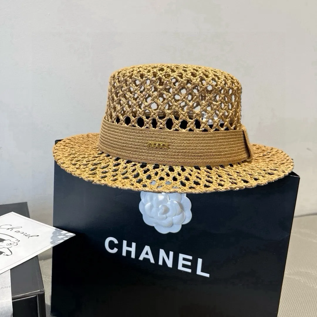 💰150¥ Gucci flat top hat, hollow sun hat, small top hat, head circumference 57cm