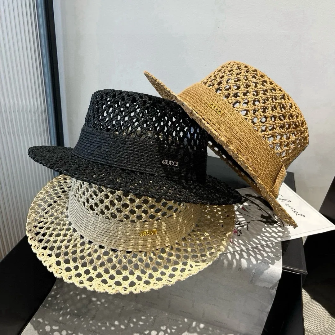 💰150¥ Gucci flat top hat, hollow sun hat, small top hat, head circumference 57cm