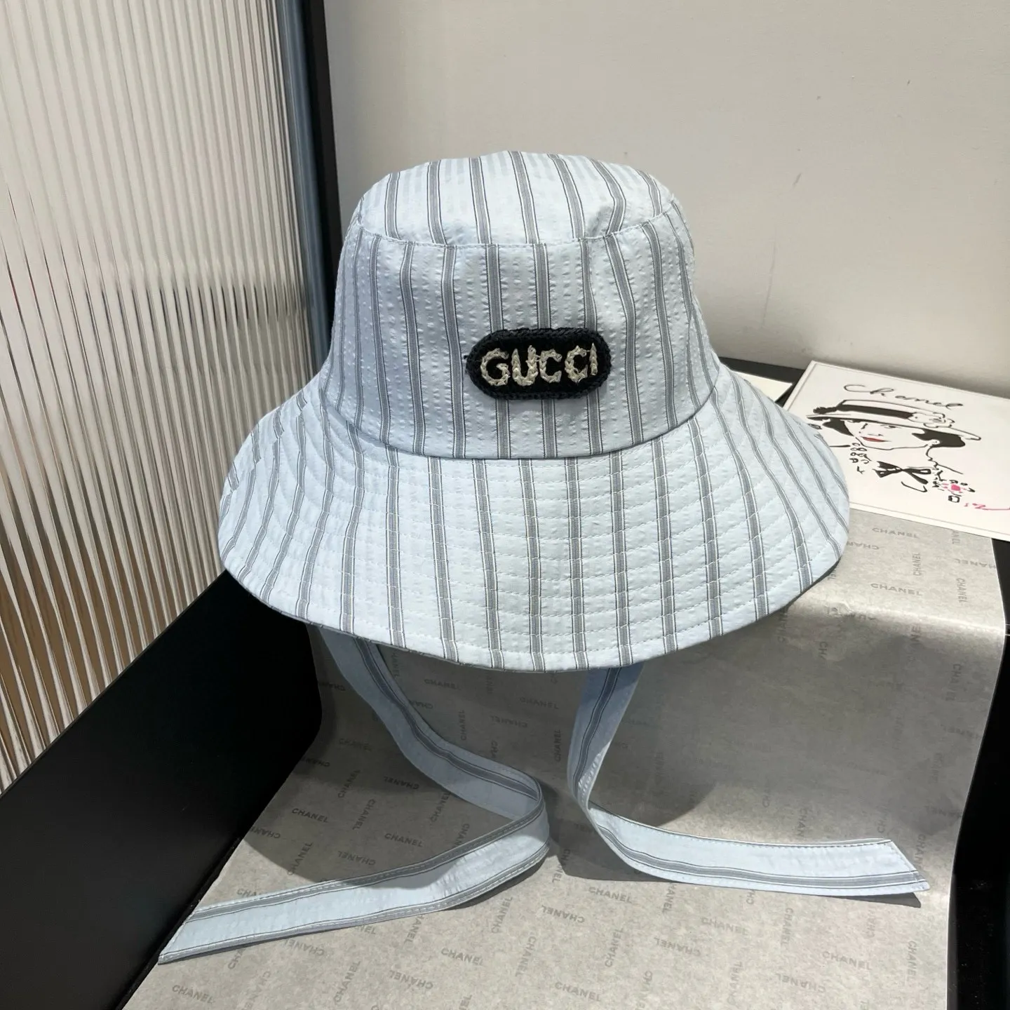 💰140¥ Gucci new fisherman hat, striped hat, head circumference 57cm