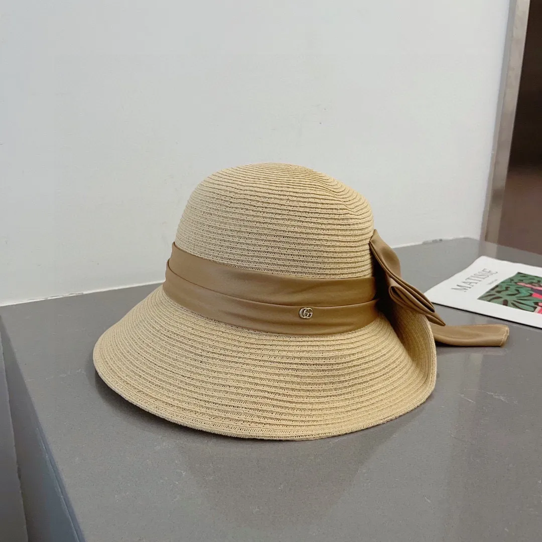 💰140¥ Gucci straw hat, ladylike sun hat, satin bow ribbon, head circumference 57cm