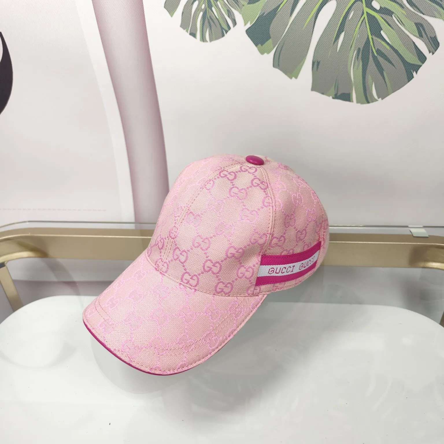 Batch 90 GUCCI--pink double G high version original single pair flower official website baseball cap