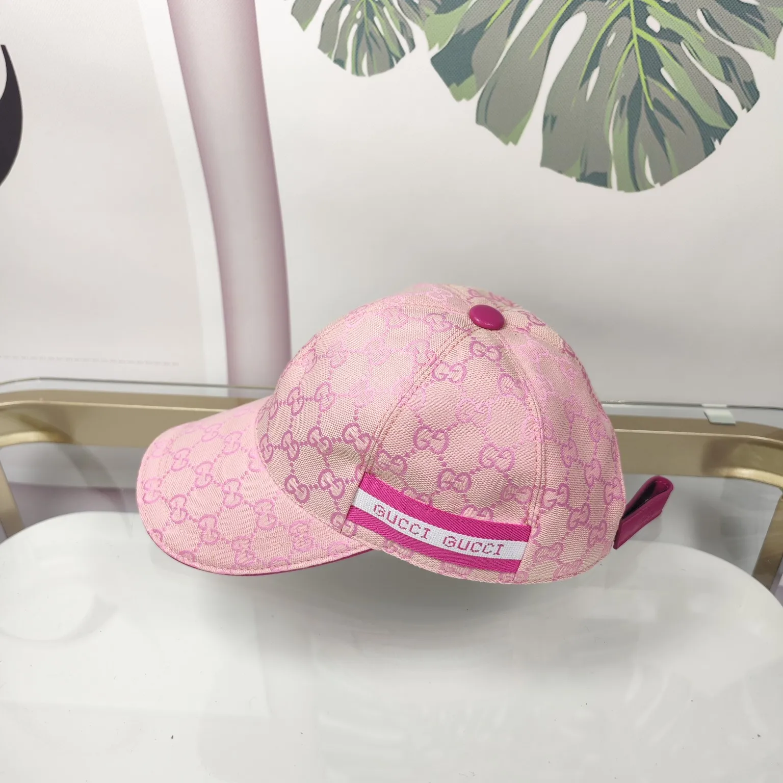 Batch 90 GUCCI--pink double G high version original single pair flower official website baseball cap