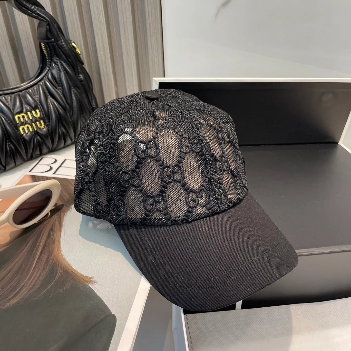 P74 GUCCI spring and summer mesh splicing original baseball cap GG full logo jacquard fabric hot item