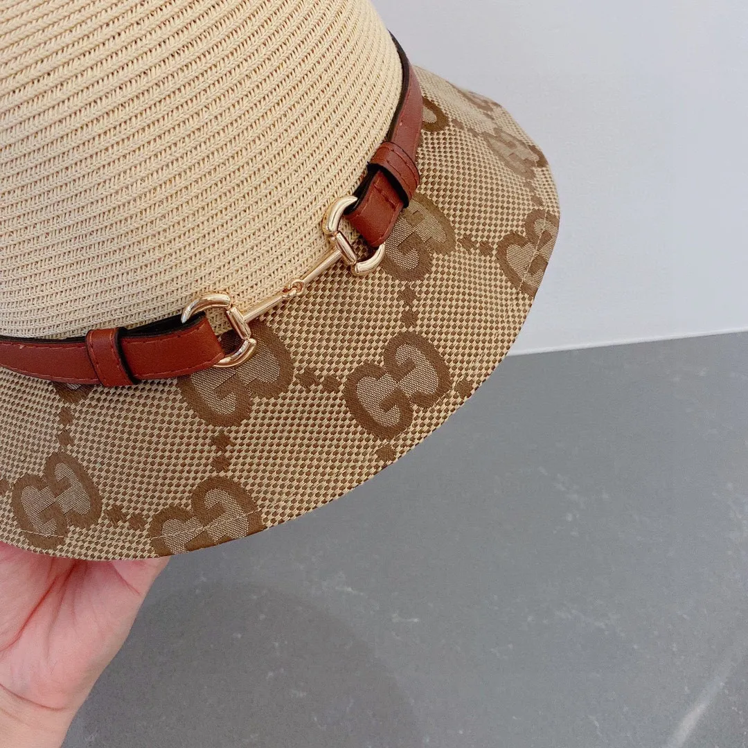 Equipped with a dust bag, the running amount is ¥130. Gucci Gucci belt style straw hat, thin straw hat, easy to carry, high-end customization, head circumference 57cm, khaki two colors