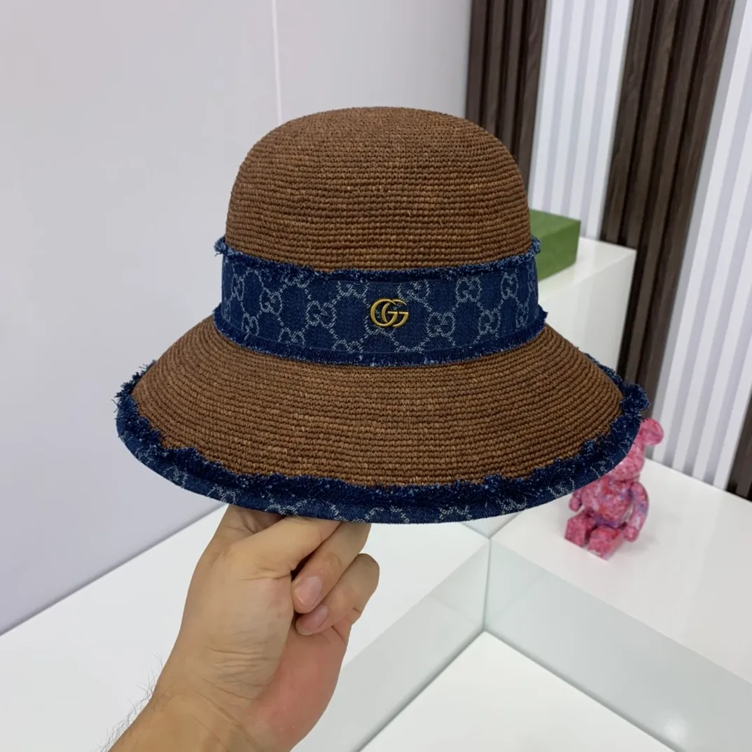 P230 Gucci raffia hat, sun hat, foldable, super heavy duty, handmade crochet, head circumference 57cm