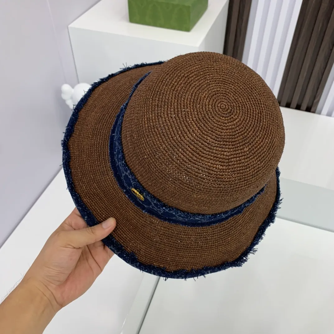 P230 Gucci raffia hat, sun hat, foldable, super heavy duty, handmade crochet, head circumference 57cm