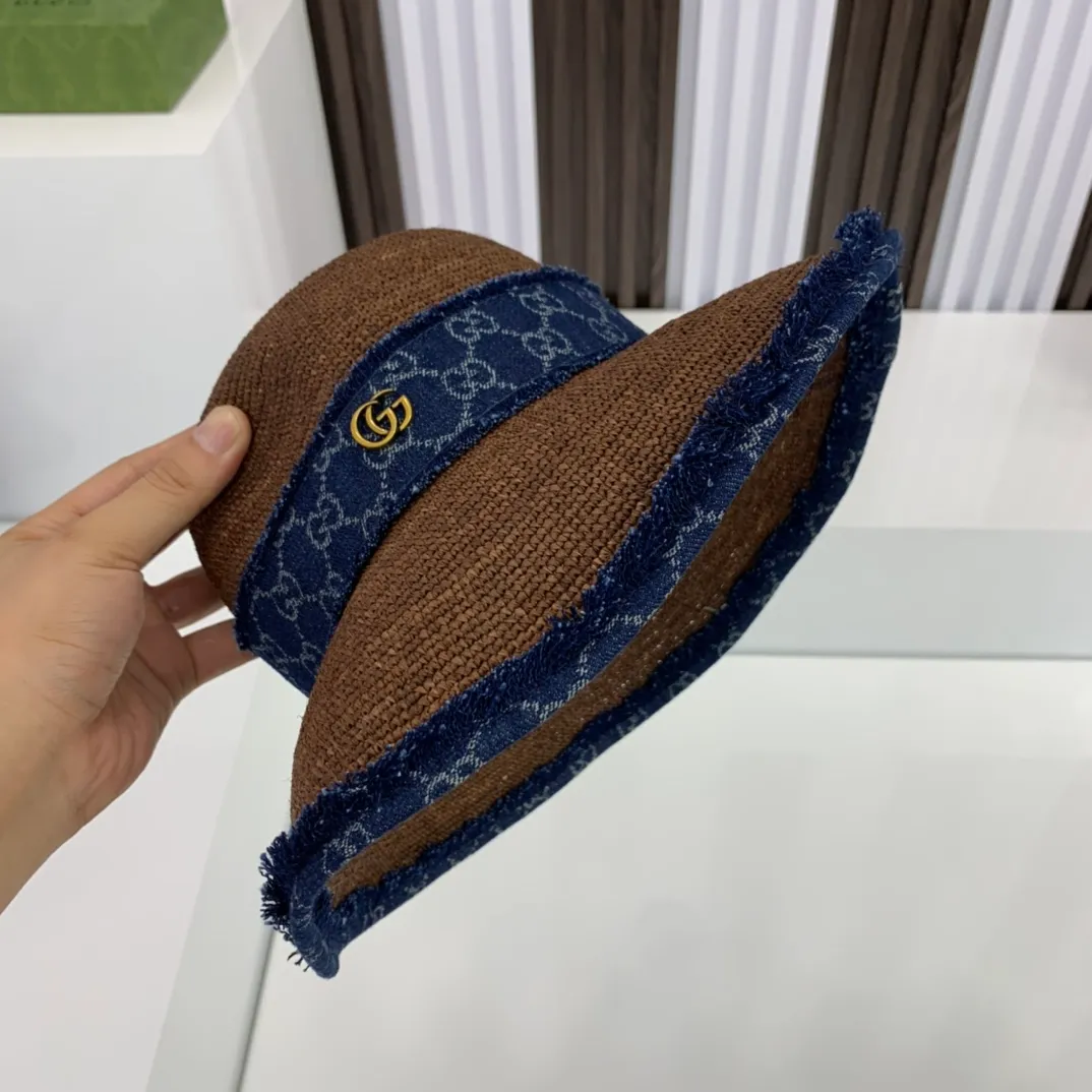 P230 Gucci raffia hat, sun hat, foldable, super heavy duty, handmade crochet, head circumference 57cm