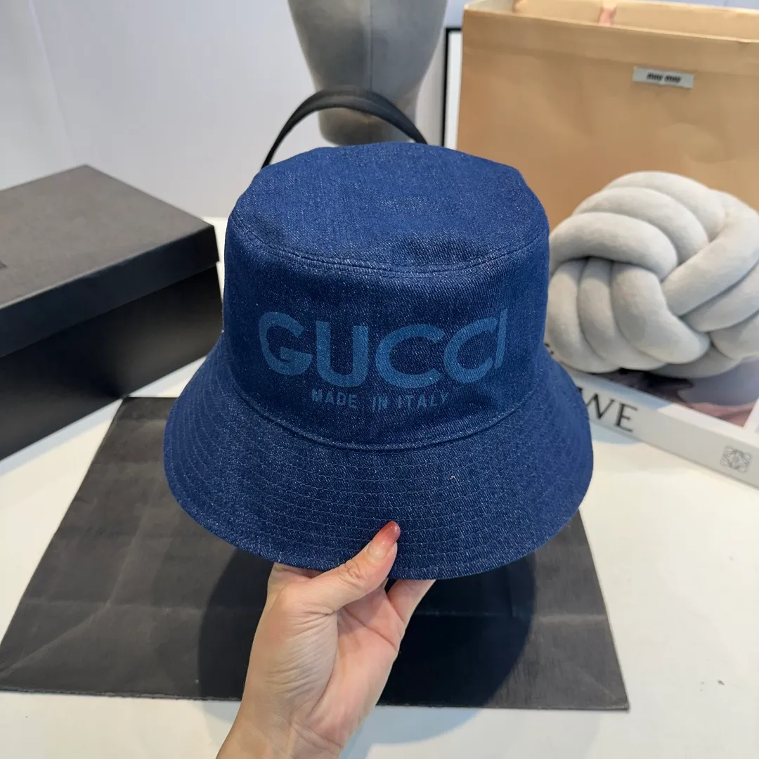 P80 GUCCI Gucci 2025 counter new washed denim fisherman hat, very trendy! Casual and sports style, classic production, super easy to match!