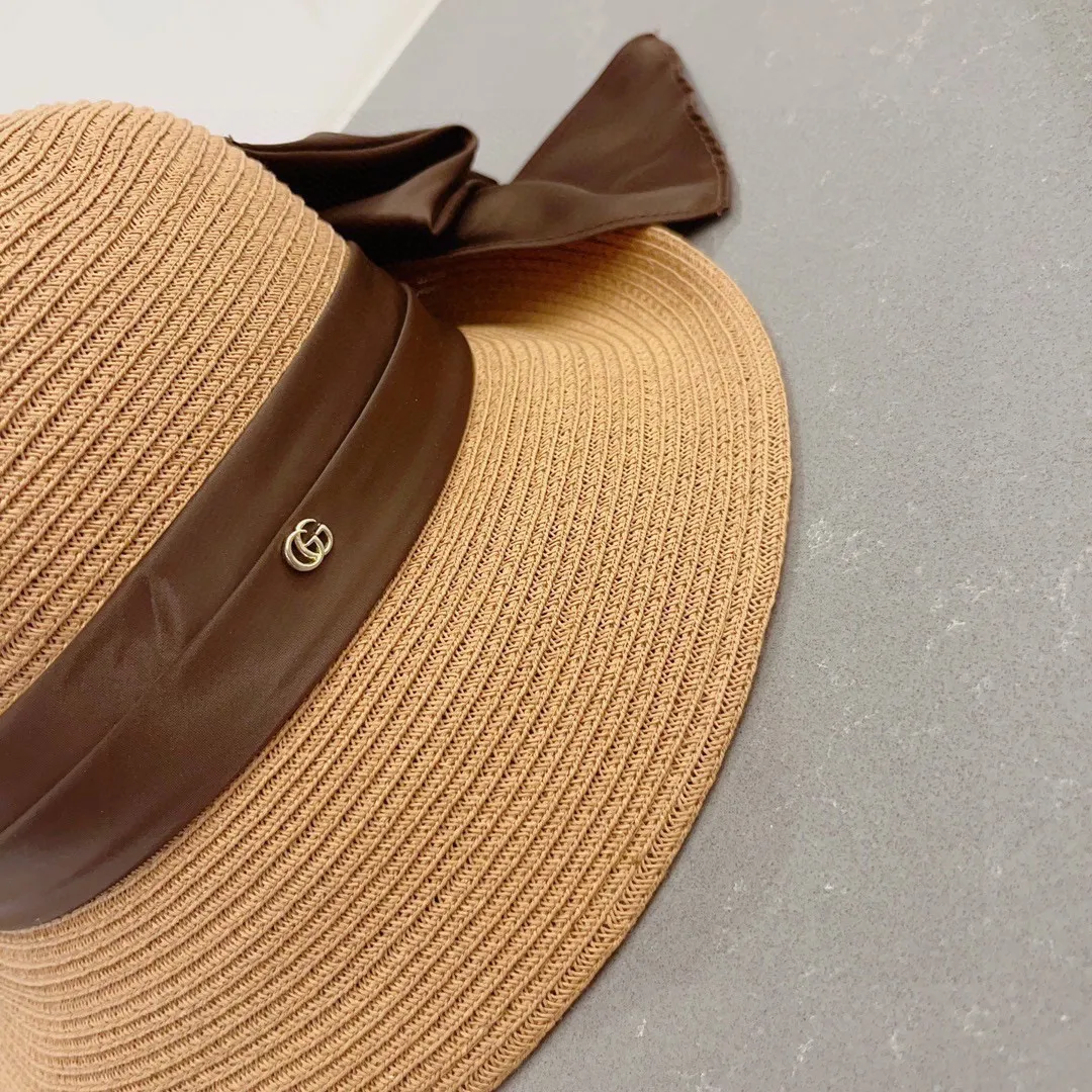 💰140¥ Gucci straw hat, ladylike sun hat, satin bow ribbon, head circumference 57cm