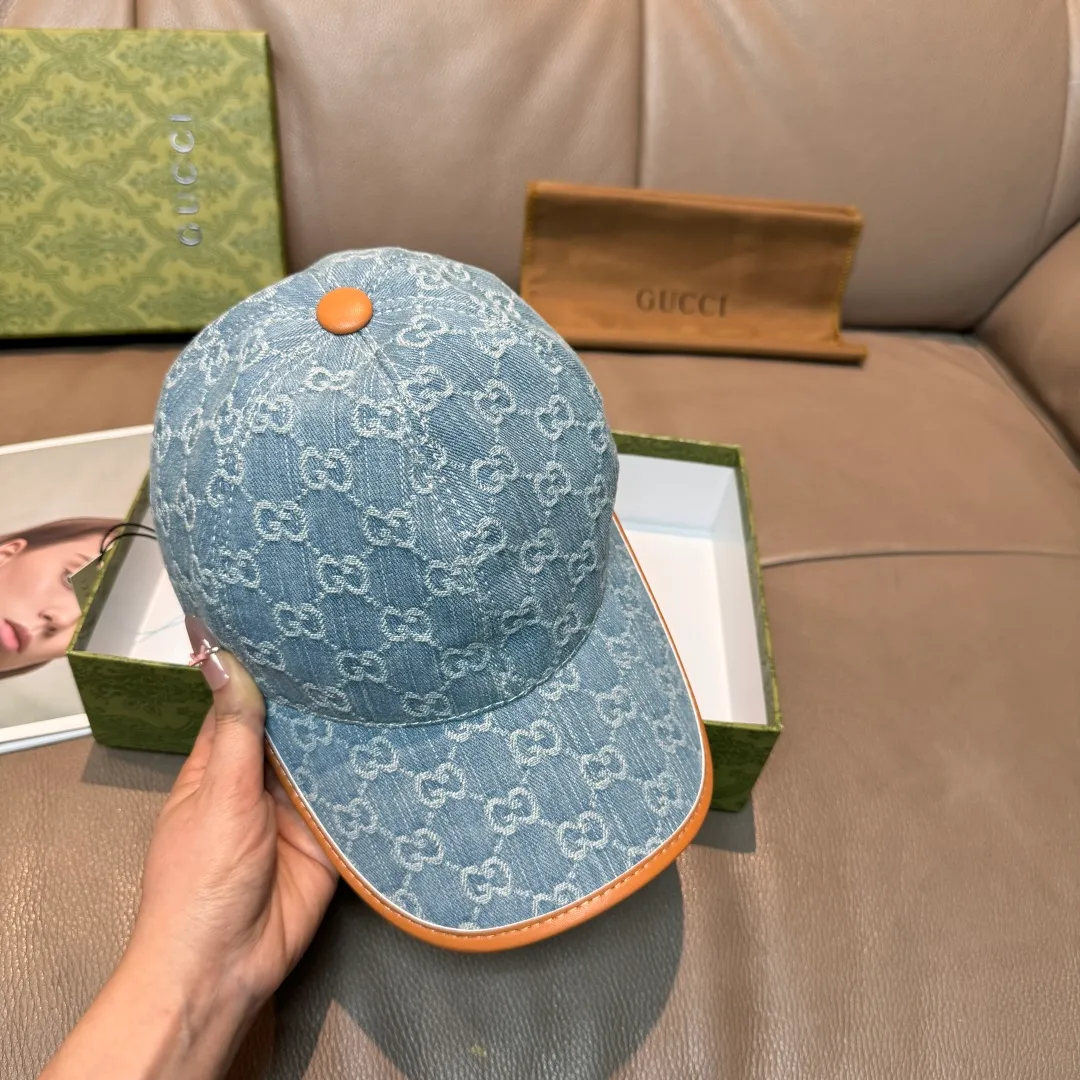 p90, Gucci (Gucci) classic original baseball cap, double G denim jacquard, retro design, 1:1 mold customization at the counter! Original denim fabric + first-layer cowhide, light and breathable! Actual photo, suitable for men and women, basic head circumference 56cm, adjustable patch.