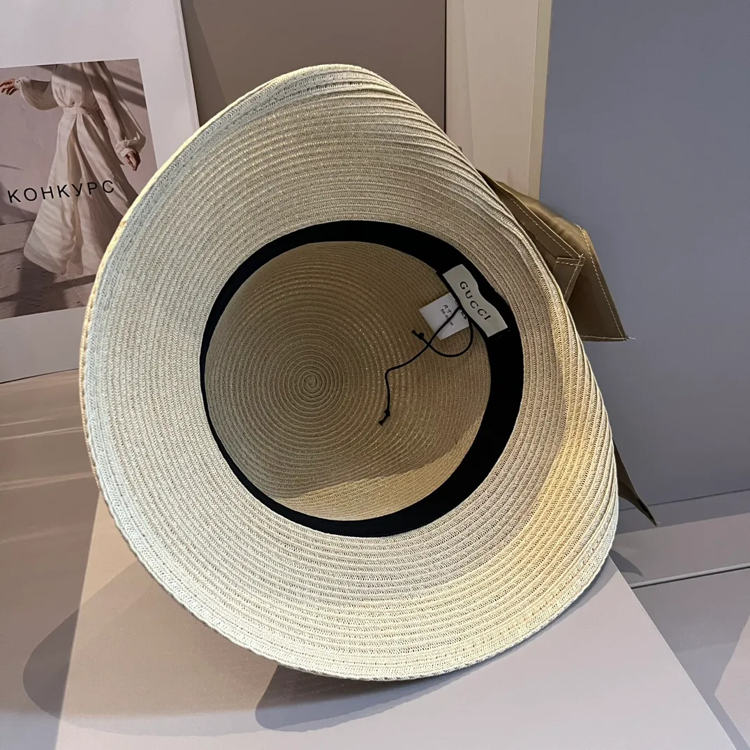 💰140¥ Gucci straw hat, ladylike sun hat, satin bow ribbon, head circumference 57cm