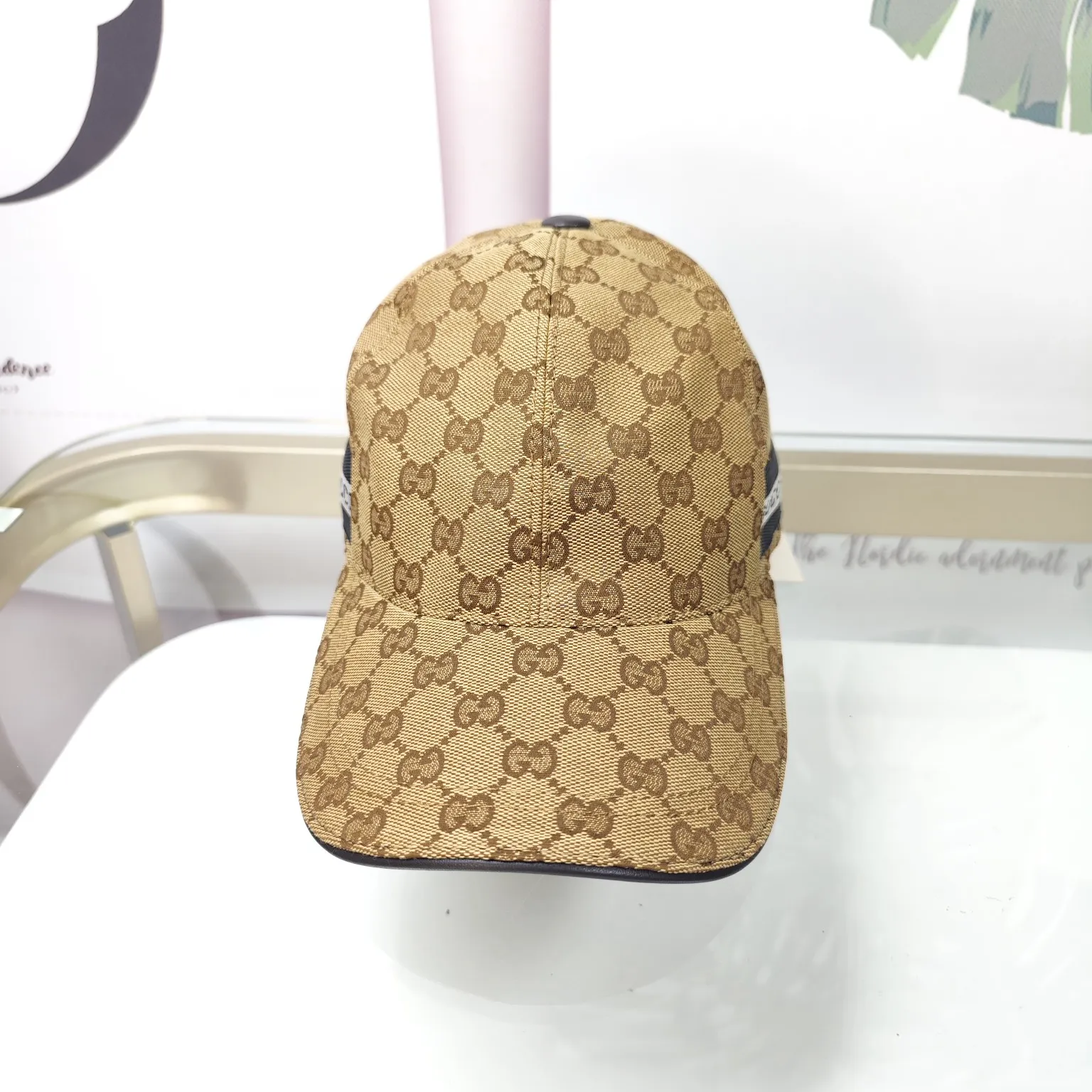 Batch 90 GUCCI--Brown double G high version original single pair flower official website baseball cap