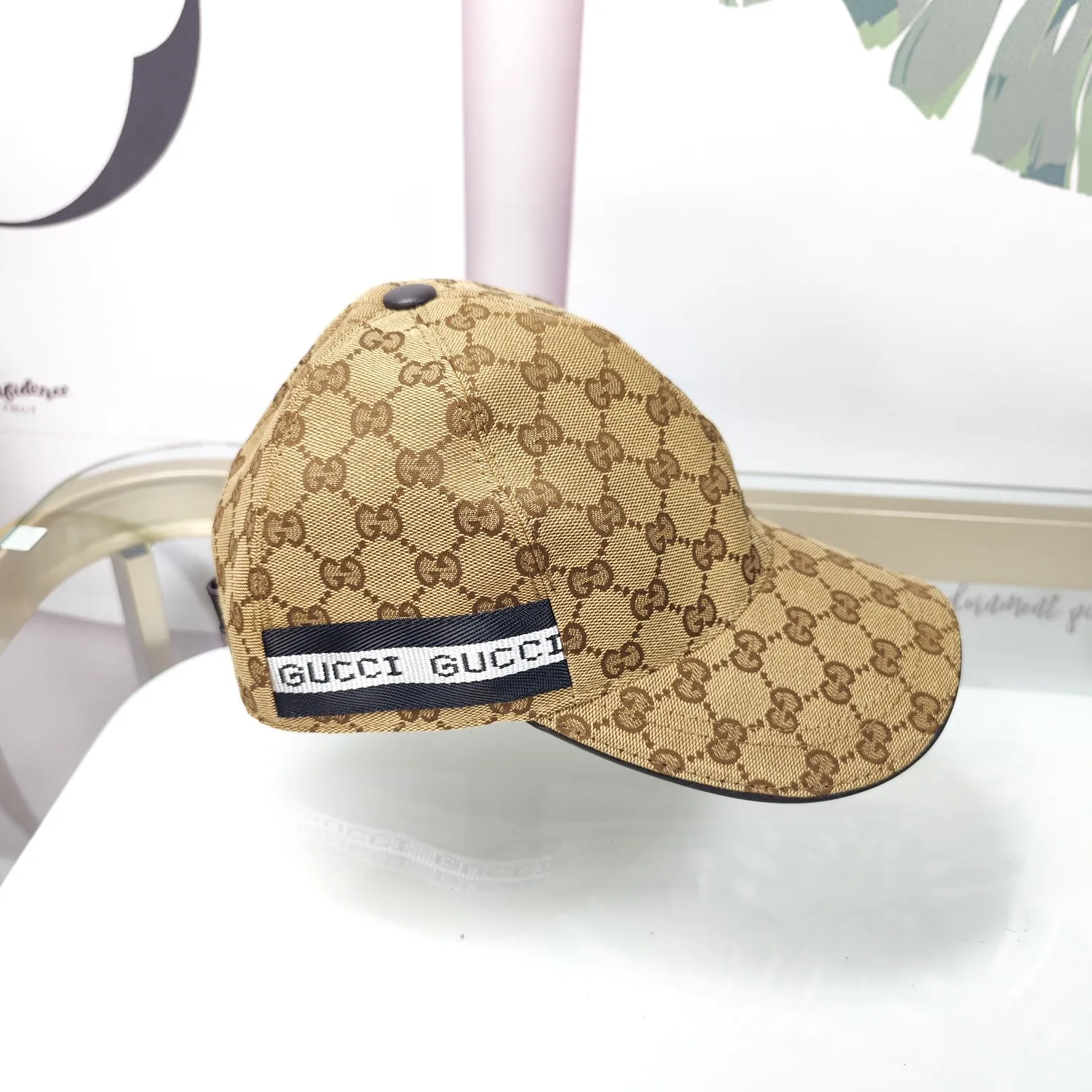 Batch 90 GUCCI--Brown double G high version original single pair flower official website baseball cap