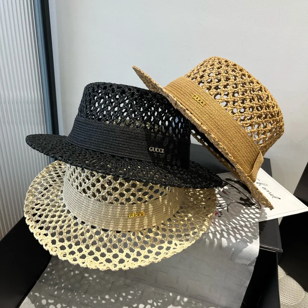 💰150¥ Gucci flat top hat, hollow sun hat, small top hat, head circumference 57cm