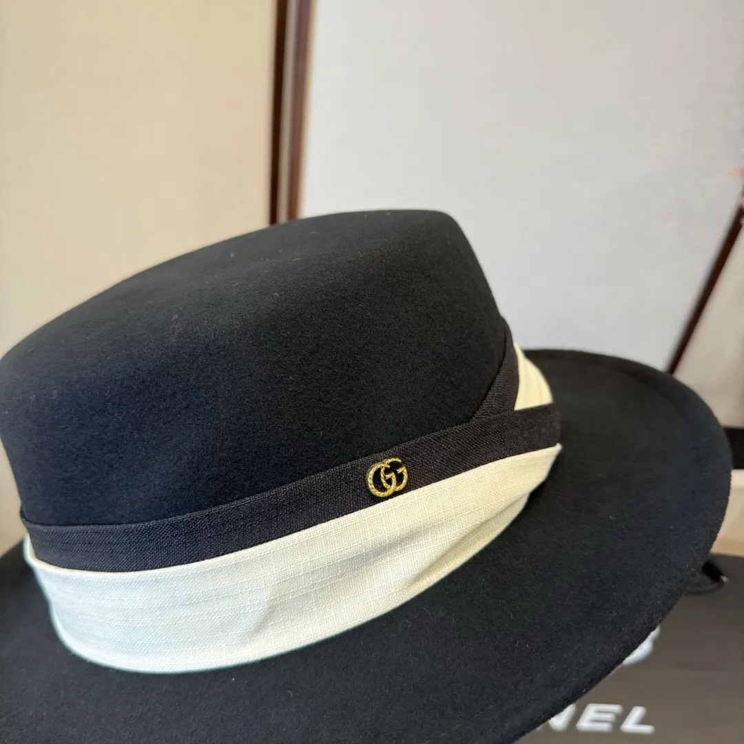 💰180¥ Gucci new wool top hat, flat top hat, 100% wool fabric 🦙%, head circumference 57cm