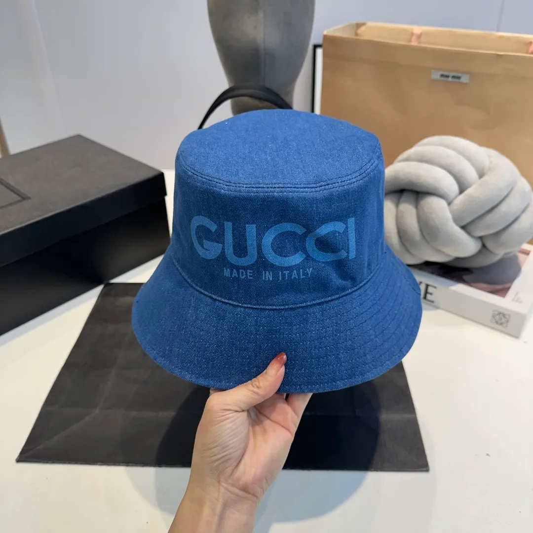 P80 GUCCI Gucci 2025 counter new washed denim fisherman hat, very trendy! Casual and sports style, classic production, super easy to match!