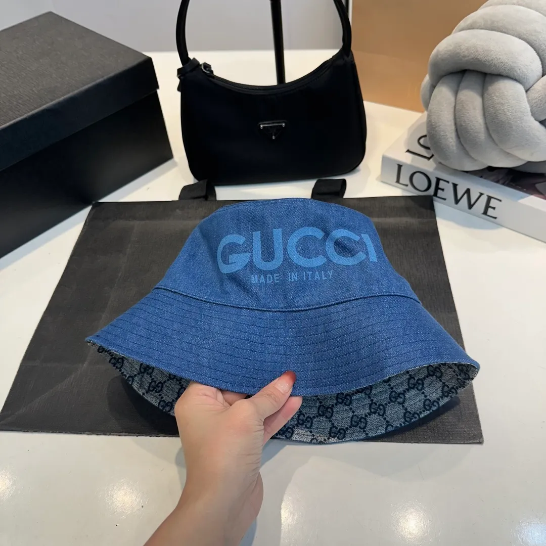 P80 GUCCI Gucci 2025 counter new washed denim fisherman hat, very trendy! Casual and sports style, classic production, super easy to match!