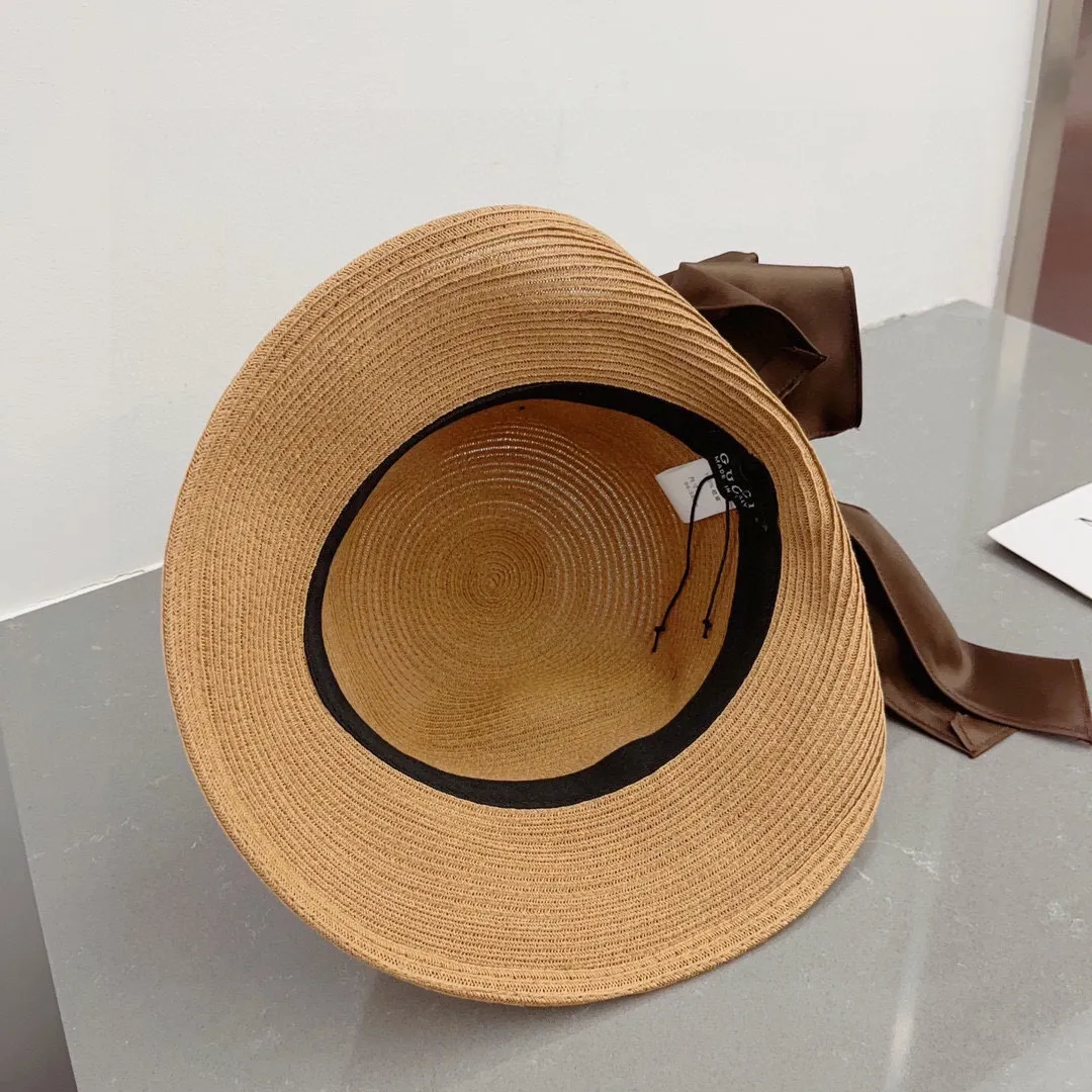💰140¥ Gucci straw hat, ladylike sun hat, satin bow ribbon, head circumference 57cm
