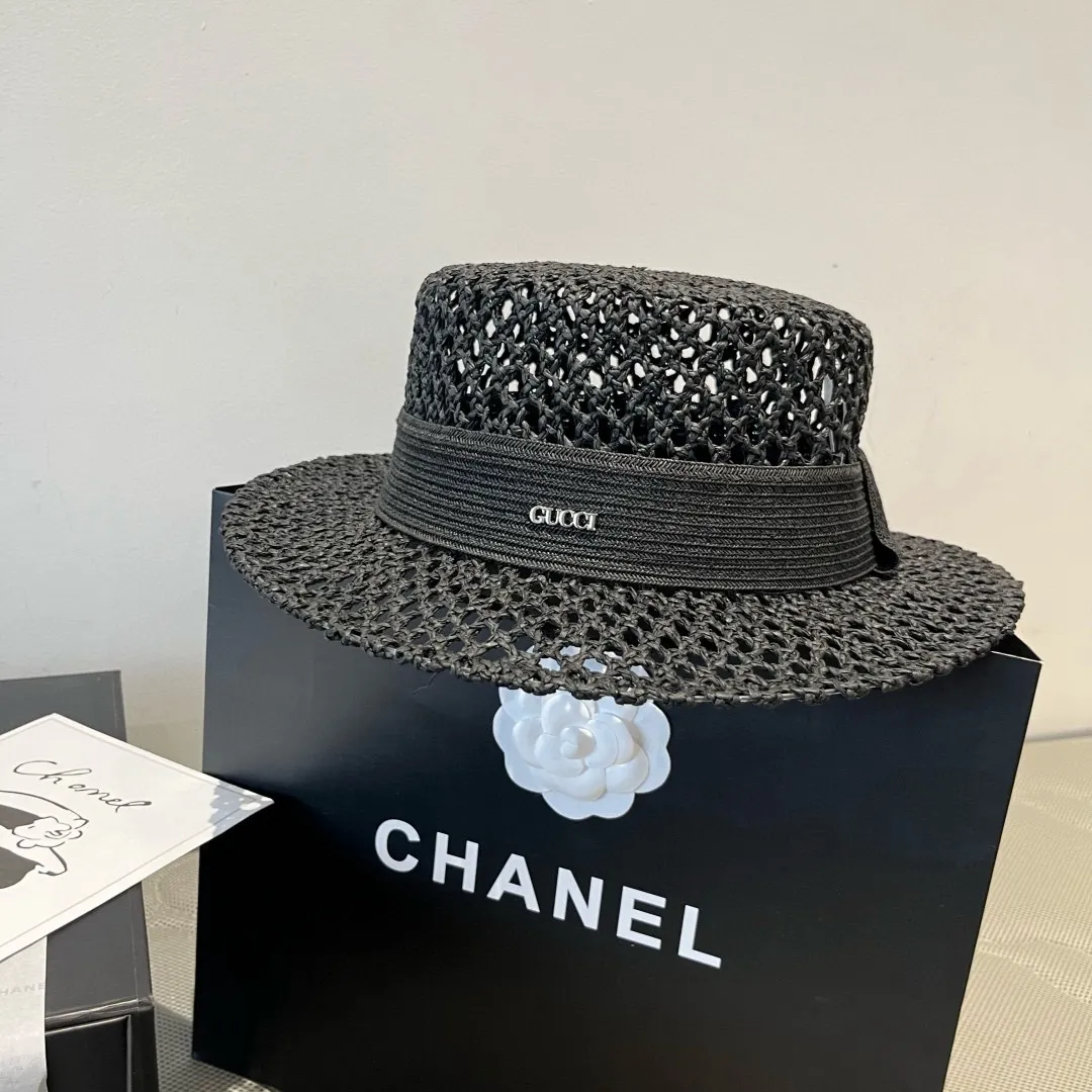 💰150¥ Gucci flat top hat, hollow sun hat, small top hat, head circumference 57cm