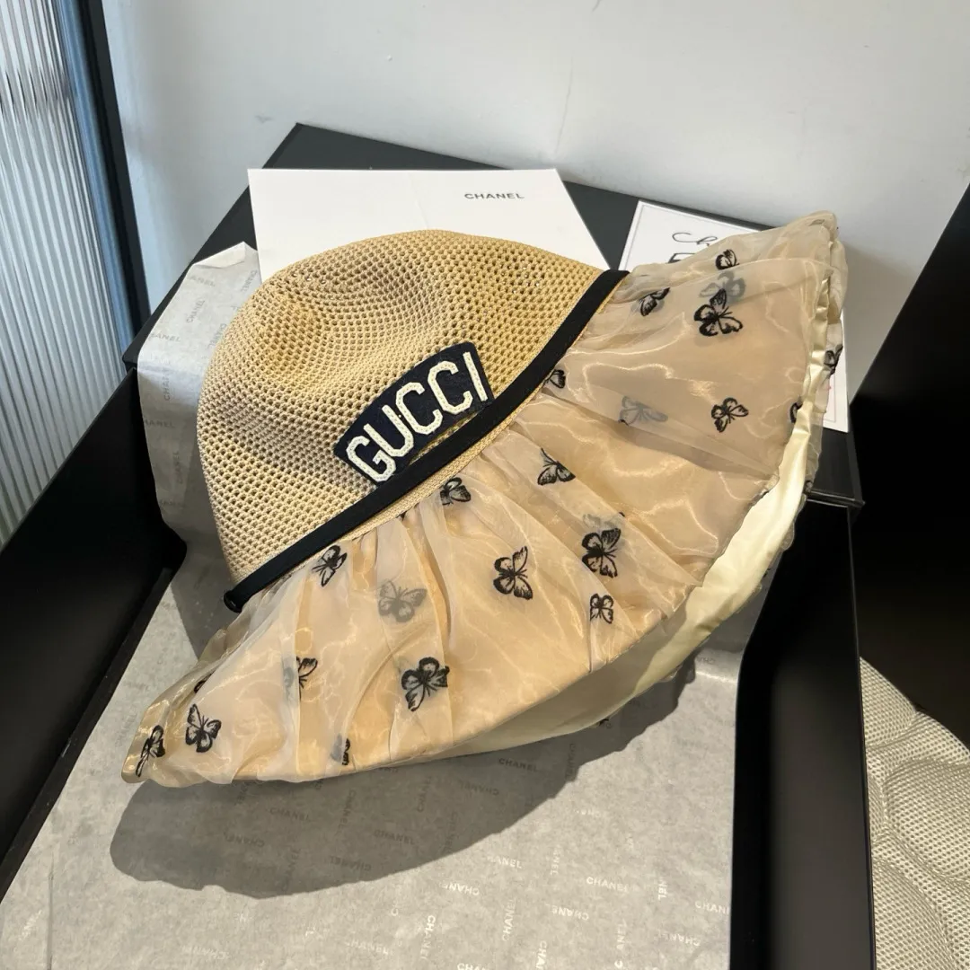 💰140¥ Gucci new lantern hat, sunshade straw hat, anti-UV brim, head circumference 57cm