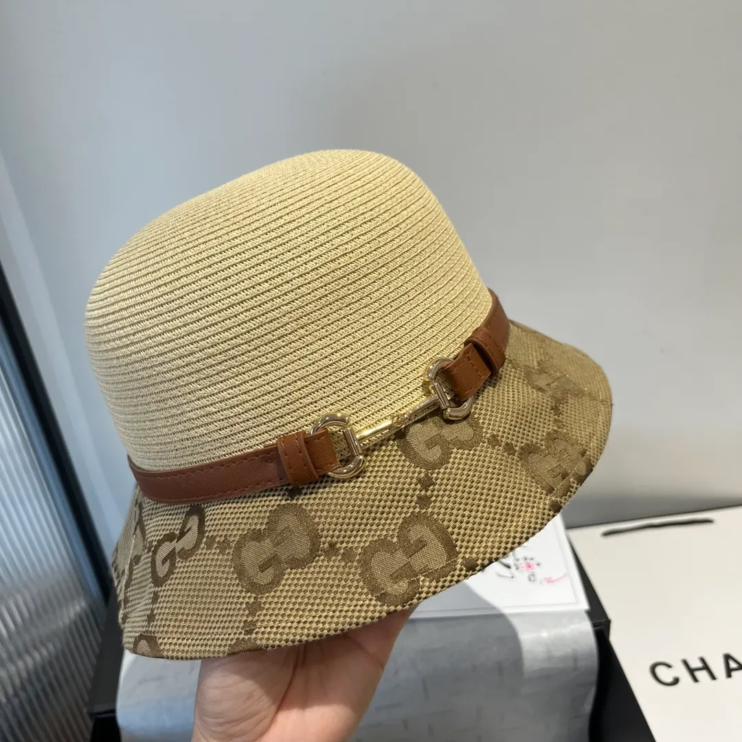 💰150¥ Gucci Gucci leather straw hat, thin straw hat, easy to carry, high-end customization, head circumference 57cm, khaki two colors