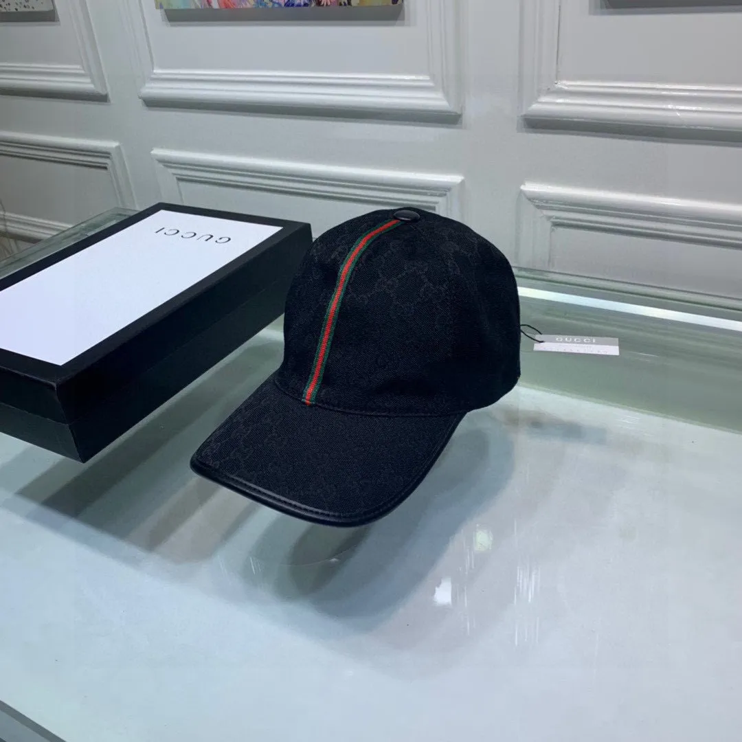 🉐120, Gucci (Gucci) classic original baseball cap, vertical small webbing, 1:1 mold customization, original canvas fabric + first-layer cowhide, red leather edge, handsome and fashionable, popular purchasing agency, versatile style for men and women, great quality! The basic head circumference is 56cm, and the patch is adjustable.
