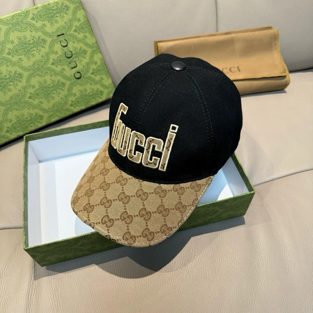 P90., Gucci new original baseball cap, Gucci jacquard. 1:1 mold opening and customization at the counter, original canvas fabric + first layer of cowhide, light and breathable! The basic head circumference is 56cm, and the patch is adjustable.