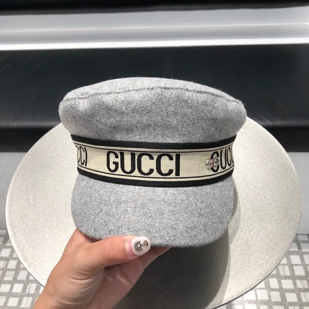 P170 Gucci woolen wool military hat, simple and luxurious style, LOGO webbing, versatile style, a must-have item for warmth and concave shape! Many Internet celebrity network anchors must join!