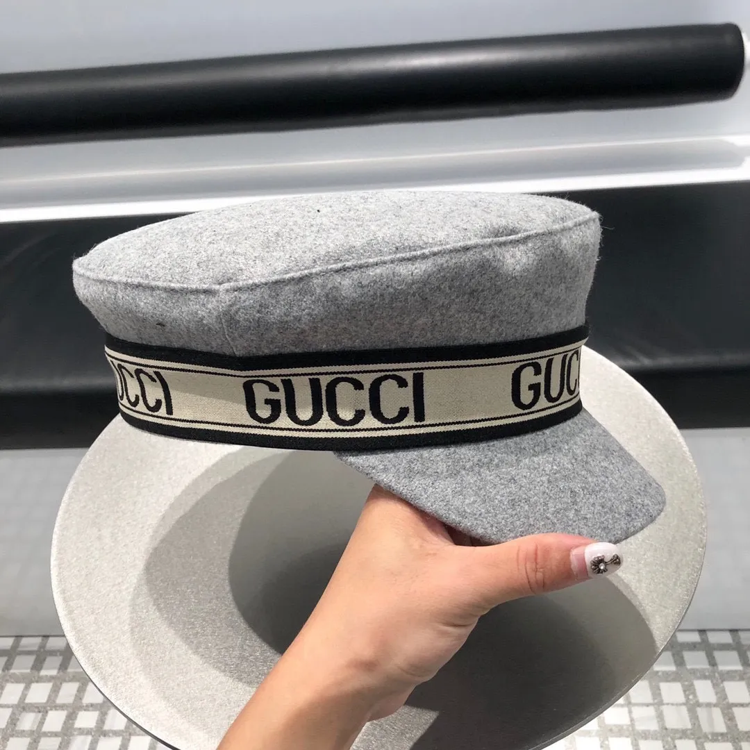 P170 Gucci woolen wool military hat, simple and luxurious style, LOGO webbing, versatile style, a must-have item for warmth and concave shape! Many Internet celebrity network anchors must join!