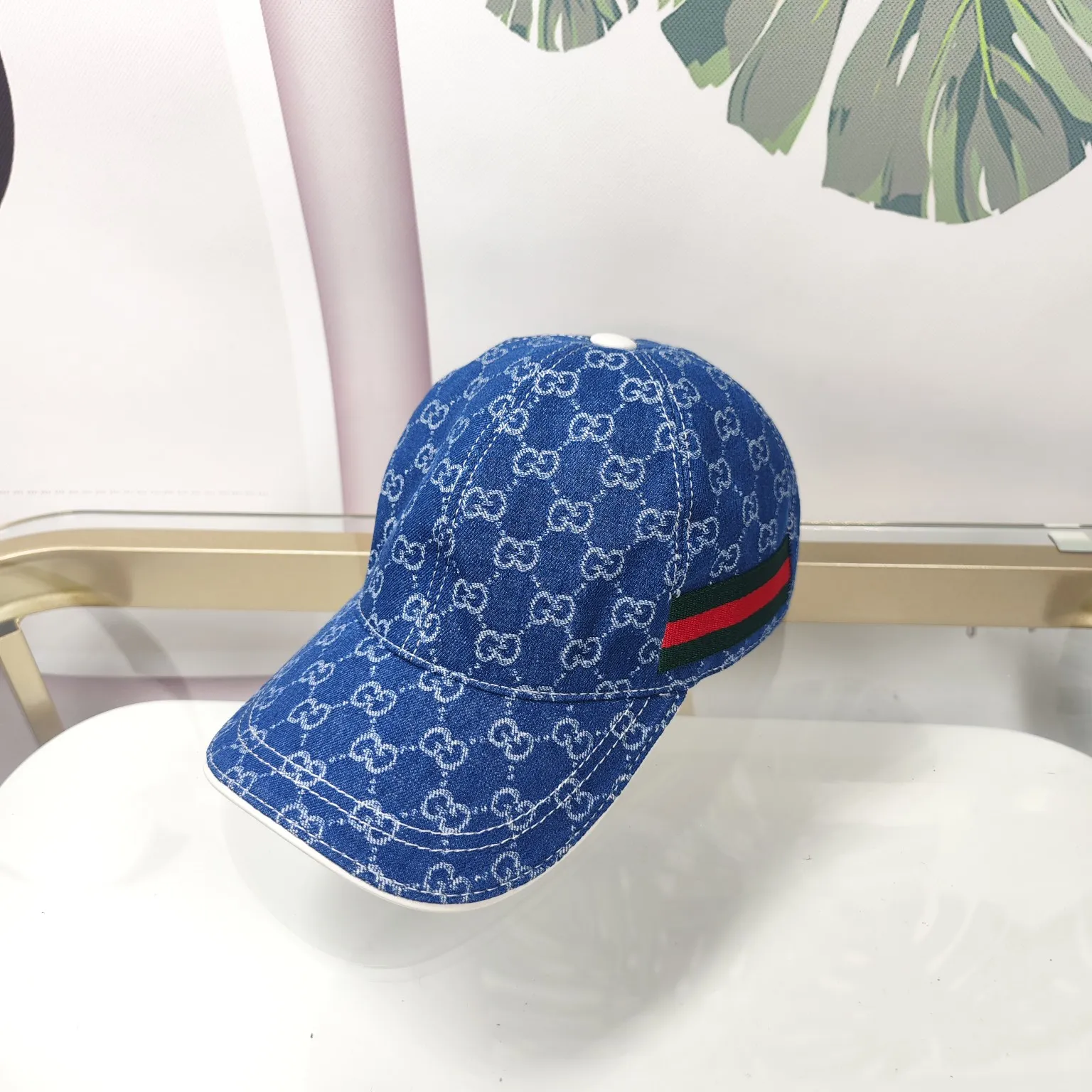 Batch 90, high quality, GUCCI - denim webbing double pattern original official website same style baseball cap dark blue