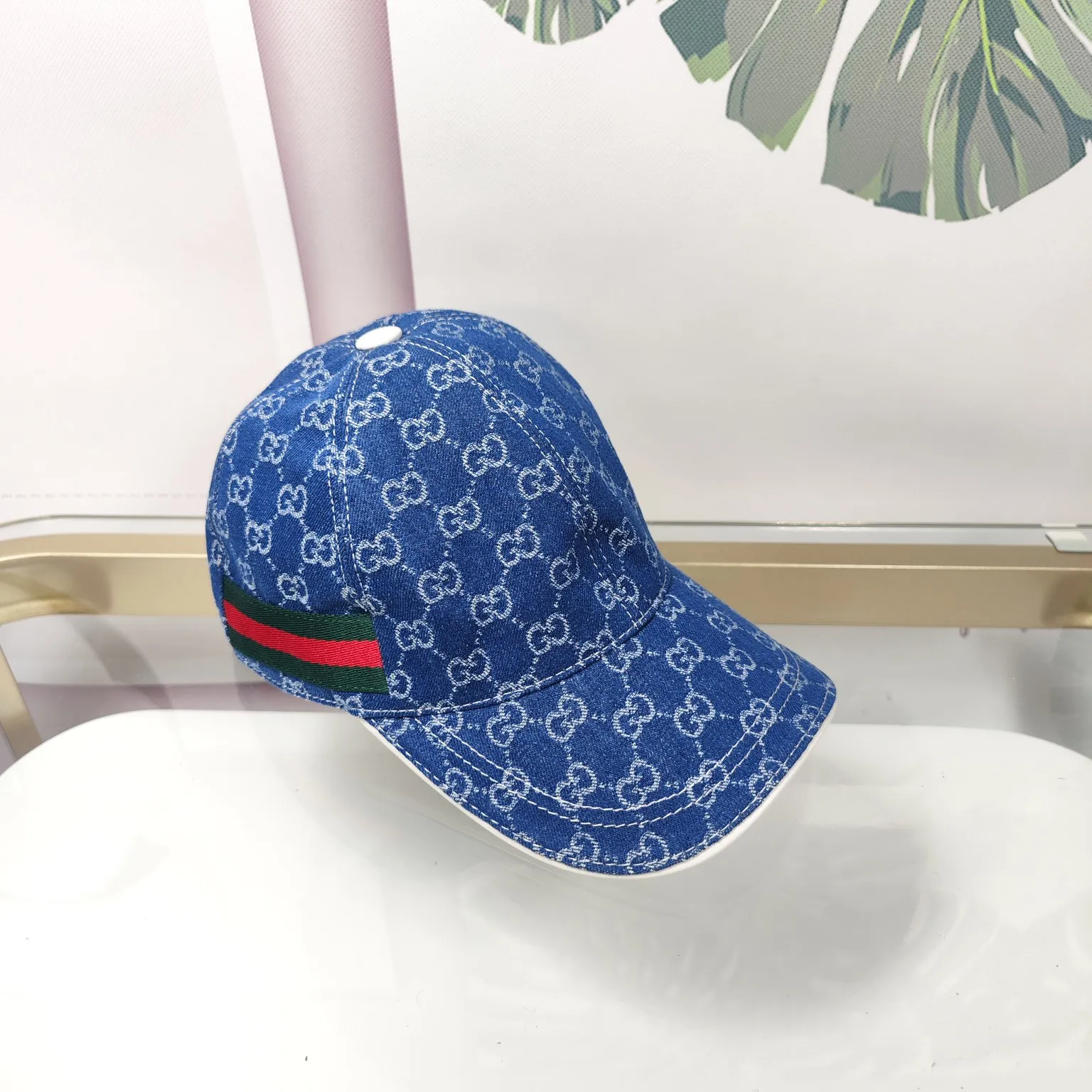 Batch 90, high quality, GUCCI - denim webbing double pattern original official website same style baseball cap dark blue