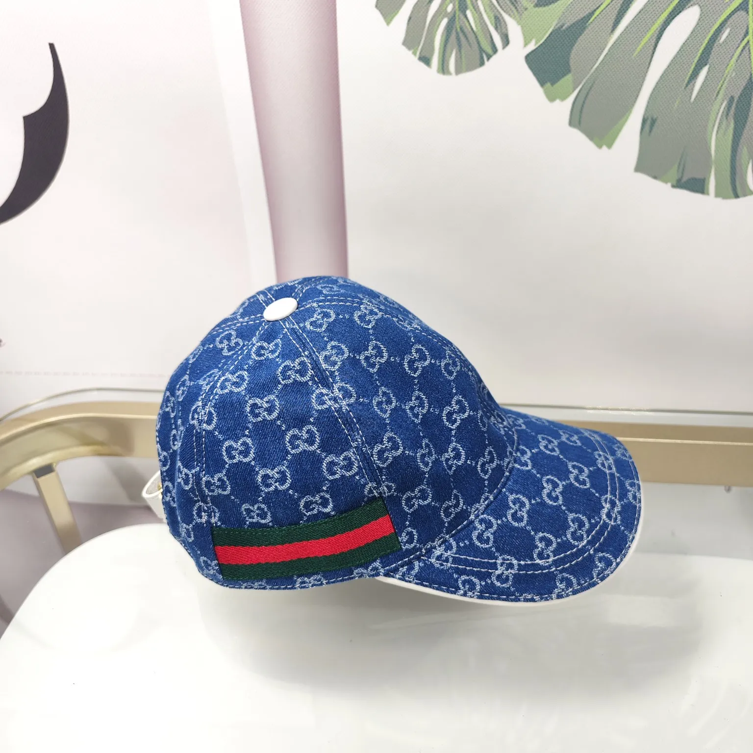 Batch 90, high quality, GUCCI - denim webbing double pattern original official website same style baseball cap dark blue